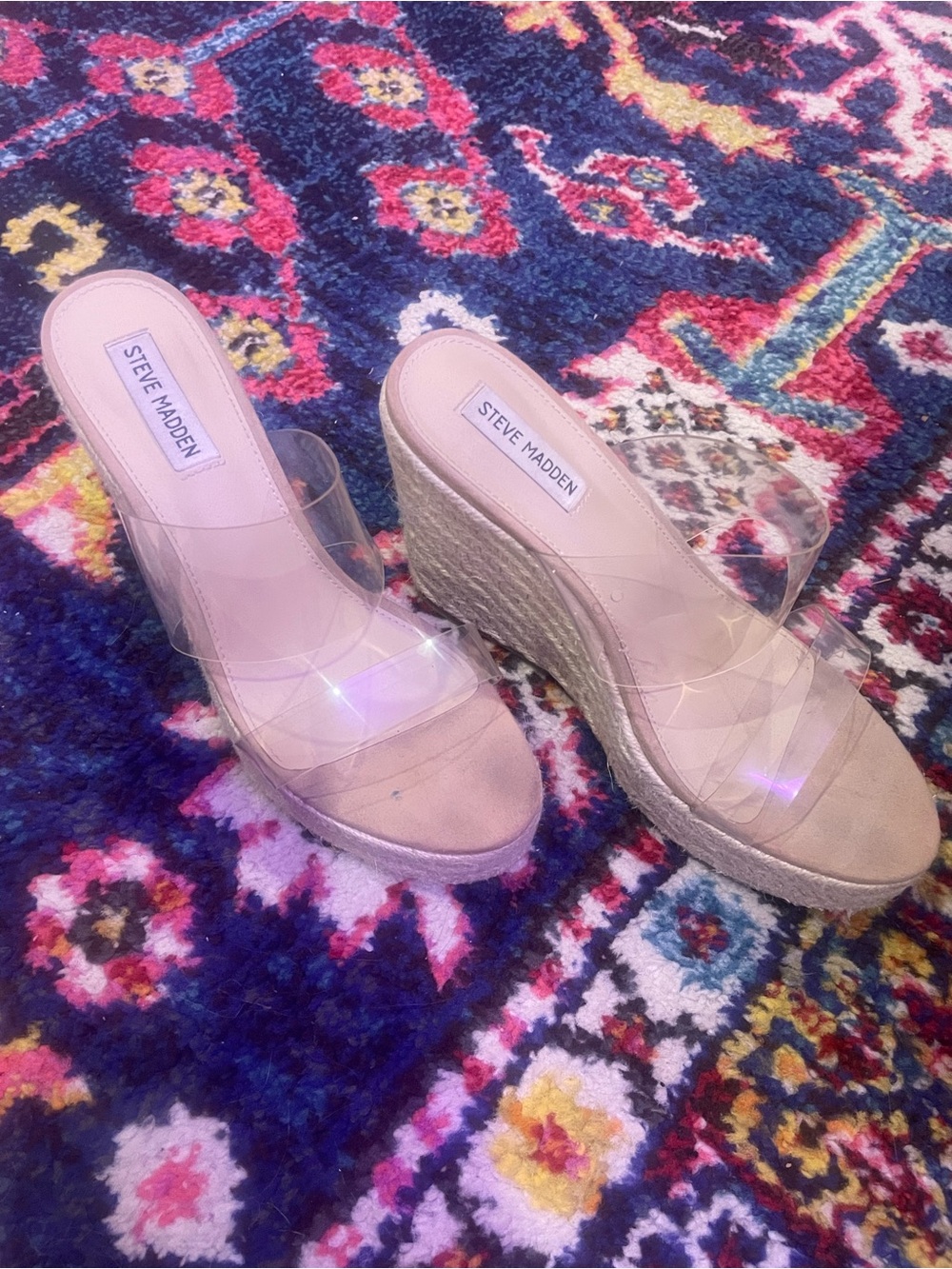 Steve Madden Nude Espadrille Wedge Sandals with Clear Straps